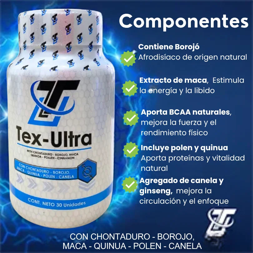 Tex Ultra - 30 capsulas para más energía masculina sin excusas