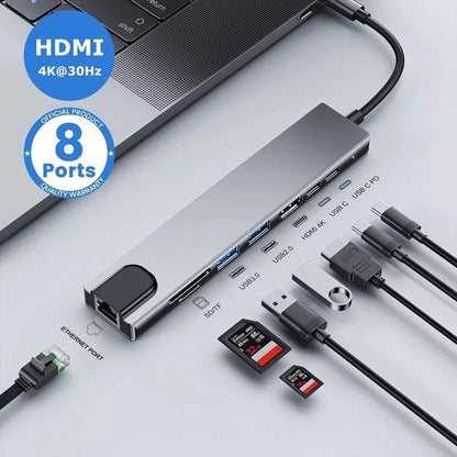 HUB USB-C 8 en 1 - Potencia y Versatilidad en un Solo Dispositivo