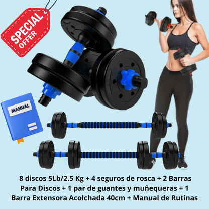 Kit Mancuerna 20kg + Barra Extensora