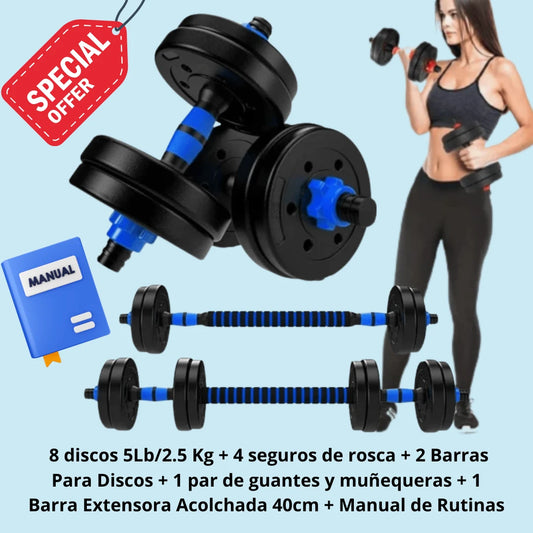 Kit Mancuerna 20kg + Barra Extensora